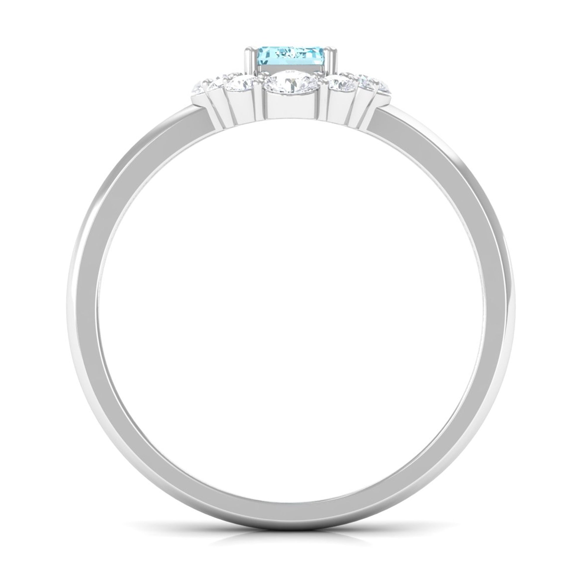 Rosec Jewels-Octagon Aquamarine Engagement Ring with Diamond Halo