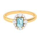 Rosec Jewels-Octagon Aquamarine Engagement Ring with Diamond Halo