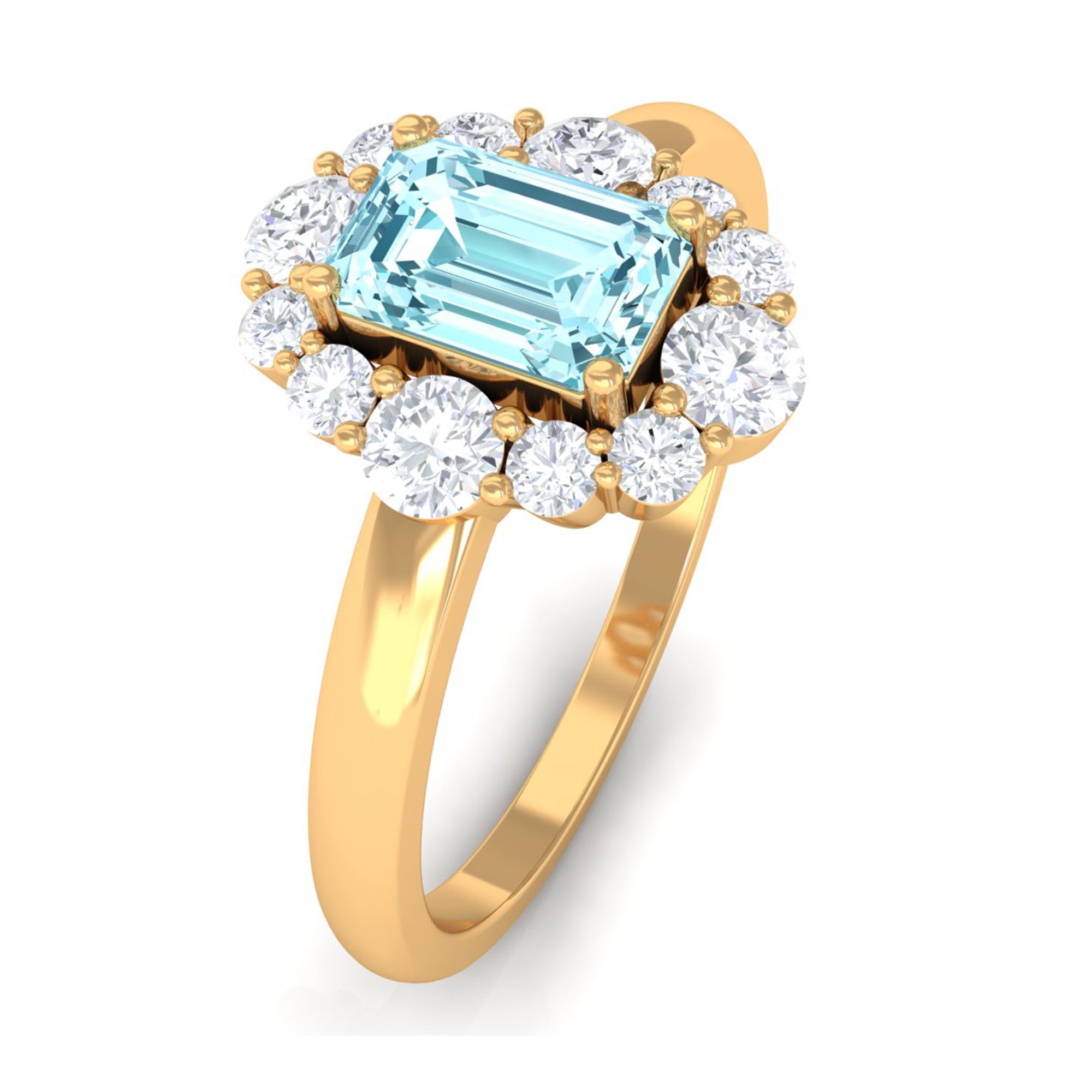 Rosec Jewels-Octagon Aquamarine Engagement Ring with Diamond Halo