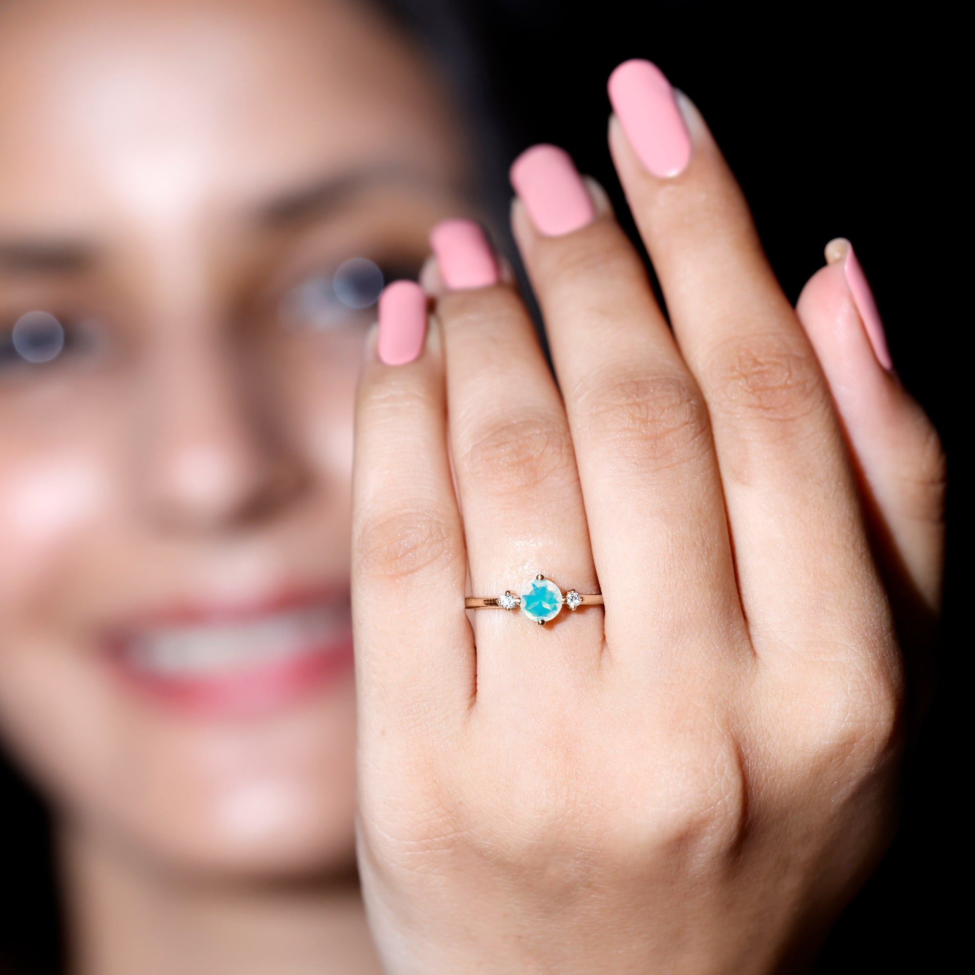 Natural Ethiopian Rainbow Opal Promise Ring with Diamond AAA - Rosec Jewels