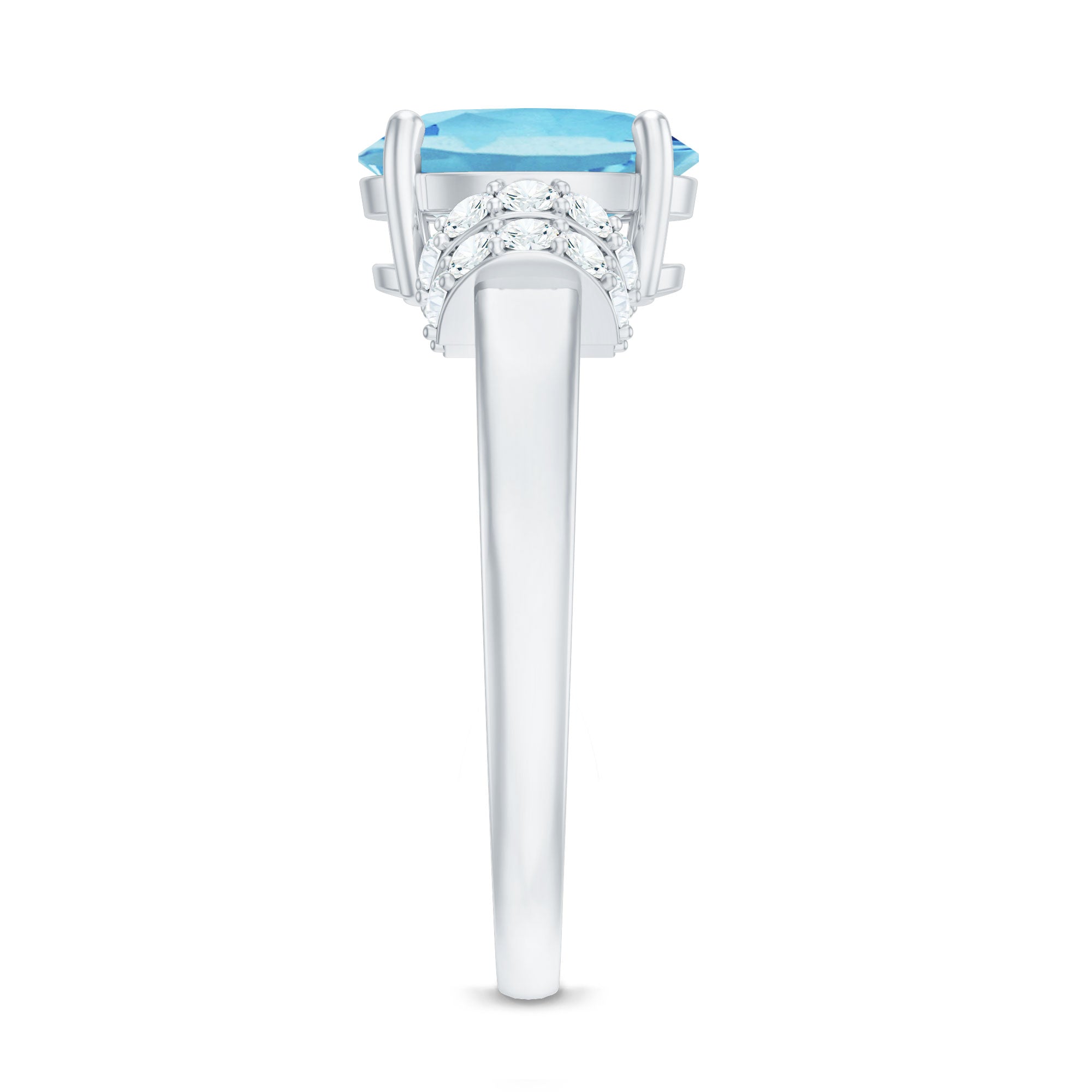 1 Carat Oval Cut Aquamarine Engagement Ring with Diamond Collar AAA - Rosec Jewels