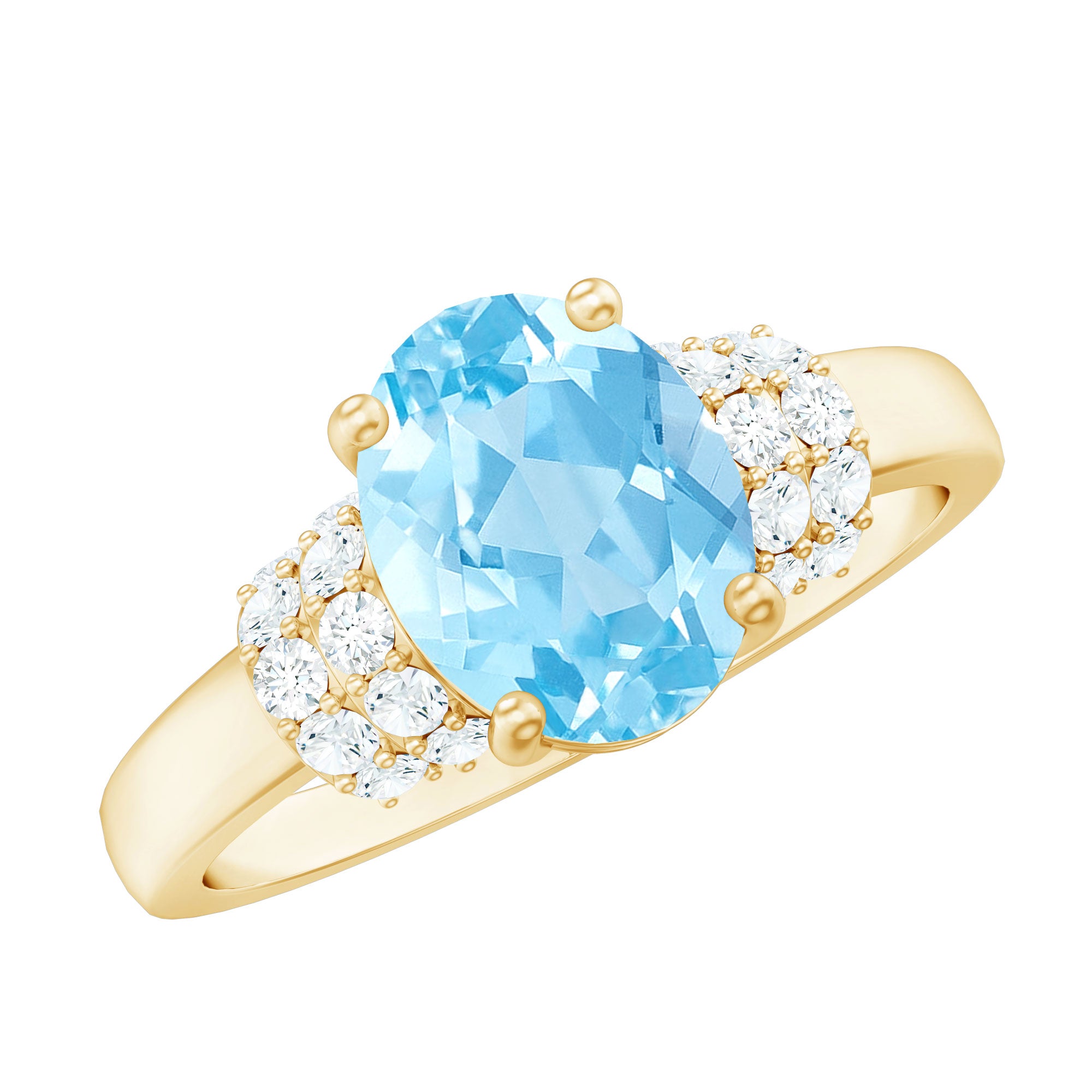 1 Carat Oval Cut Aquamarine Engagement Ring with Diamond Collar AAA - Rosec Jewels