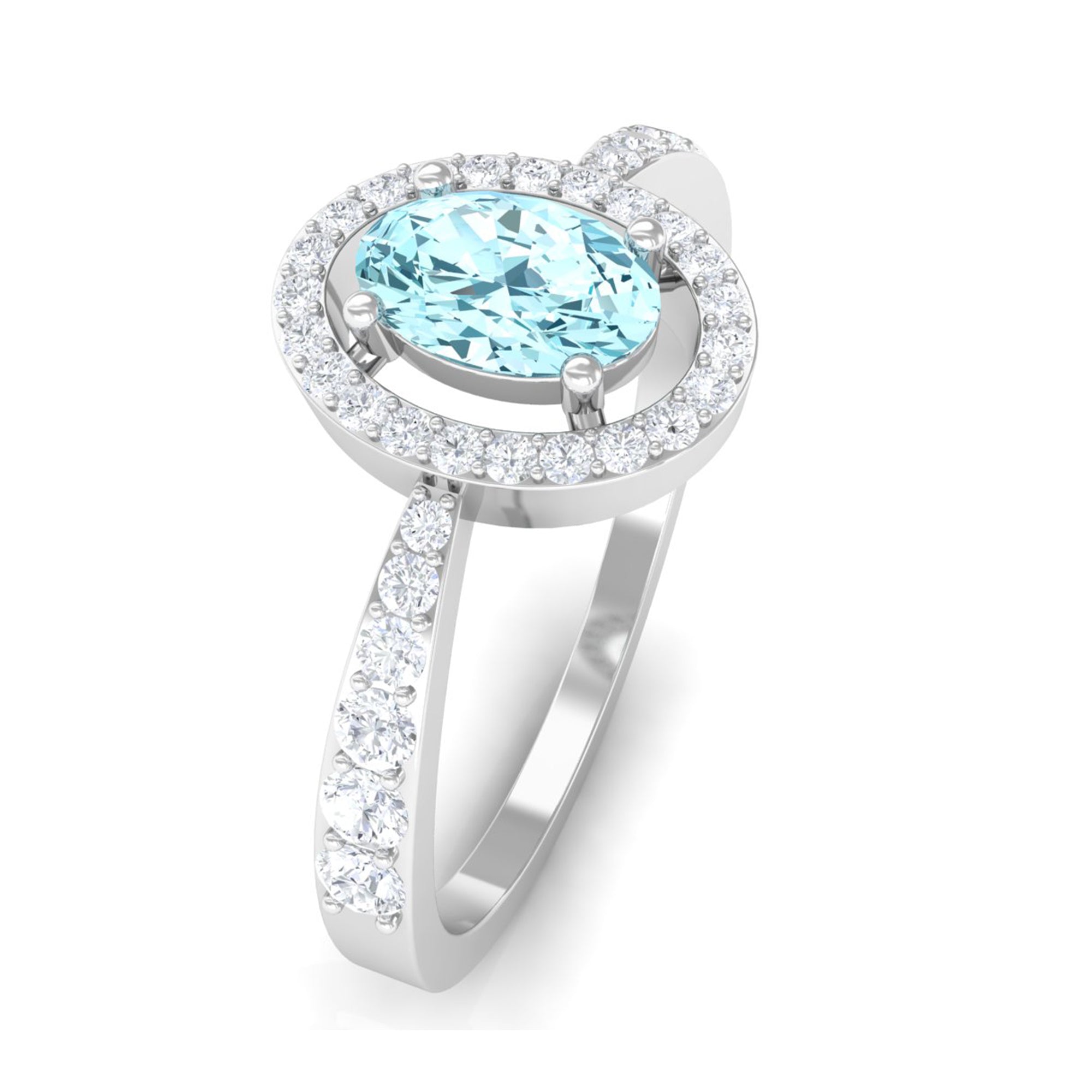 Rosec Jewels-1 CT Aquamarine Engagement Ring with Diamond Halo