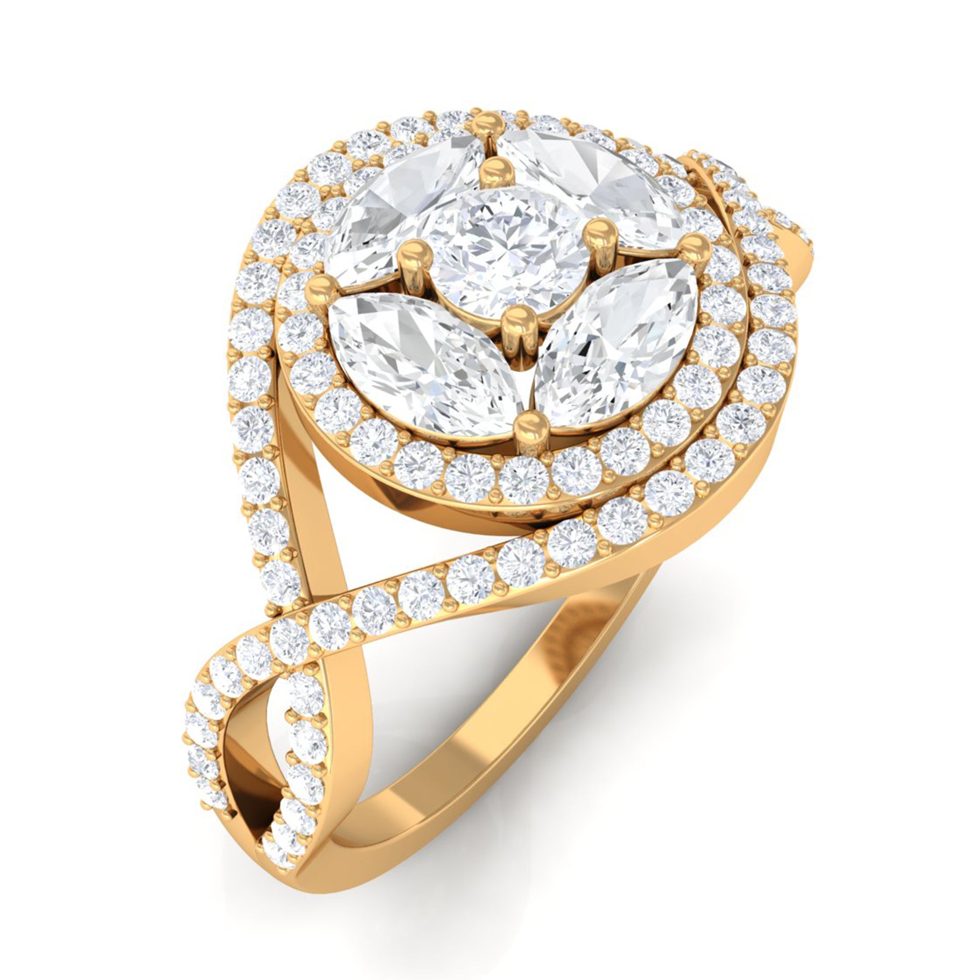 Criss Cross Zircon Cluster Engagement Ring AAAA - Rosec Jewels