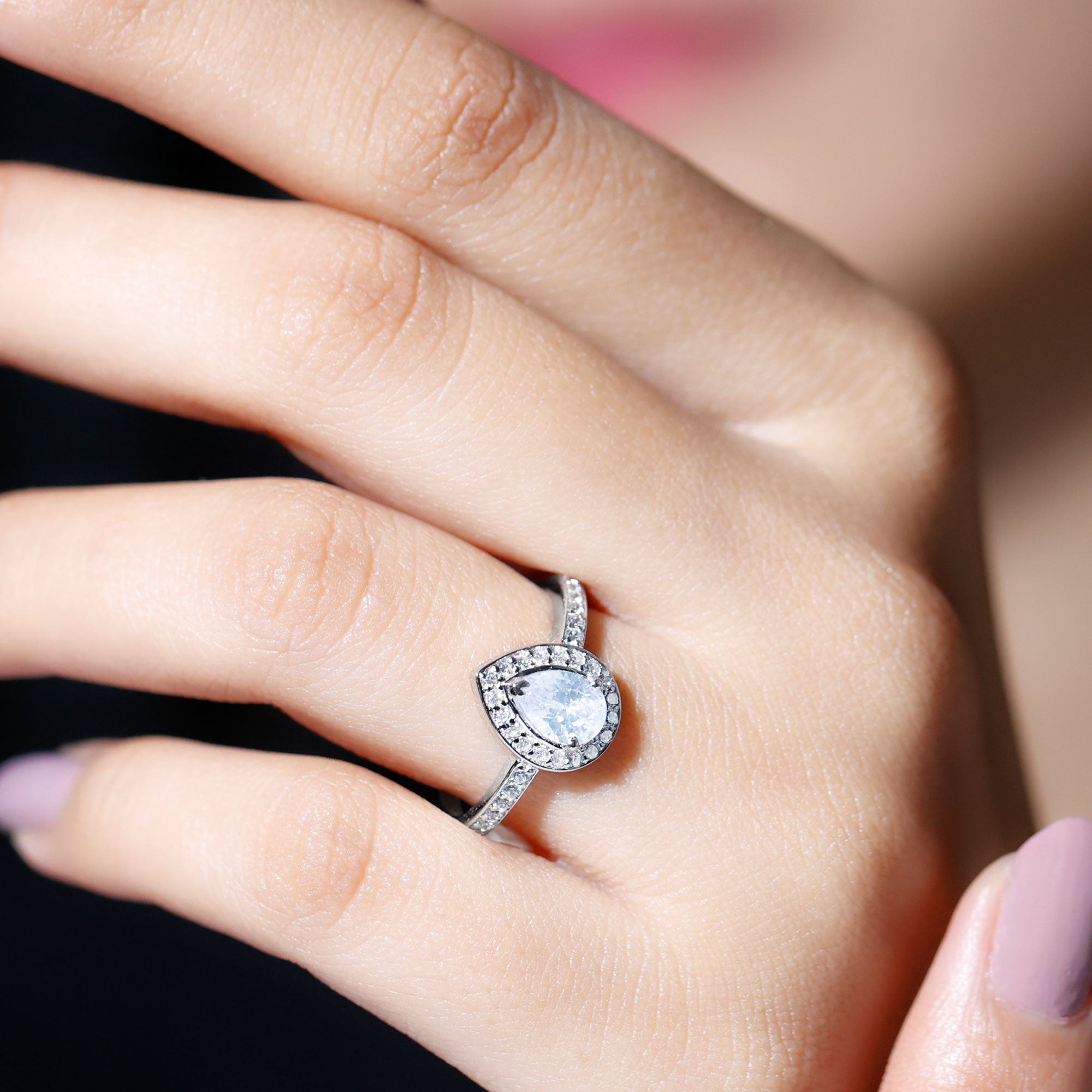 Zircon Teardrop Halo Engagement Ring AAAA - Rosec Jewels