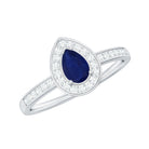 Genuine 0.5 Carat Blue Sapphire and Diamond Pear Halo Engagement Ring AAA - Rosec Jewels