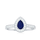 Genuine 0.5 Carat Blue Sapphire and Diamond Pear Halo Engagement Ring AAA - Rosec Jewels