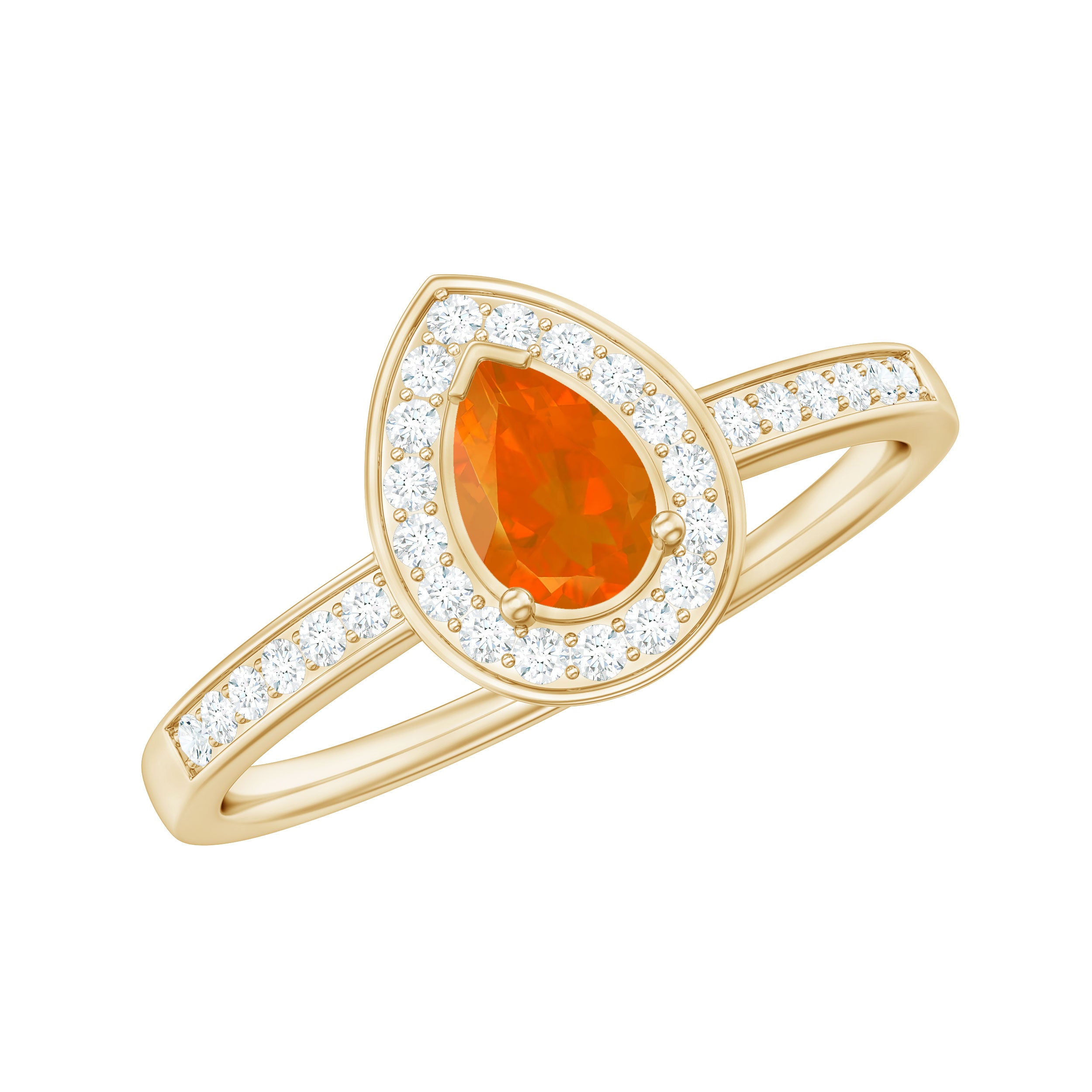 Rosec Jewels-Classic Fire Opal Engagement Ring with Diamond Halo