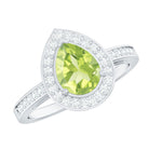 Natural 1 Carat Peridot Teardrop Engagement Ring with Diamond Halo AAA - Rosec Jewels