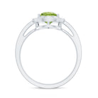 Natural 1 Carat Peridot Teardrop Engagement Ring with Diamond Halo AAA - Rosec Jewels