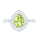 Natural 1 Carat Peridot Teardrop Engagement Ring with Diamond Halo AAA - Rosec Jewels