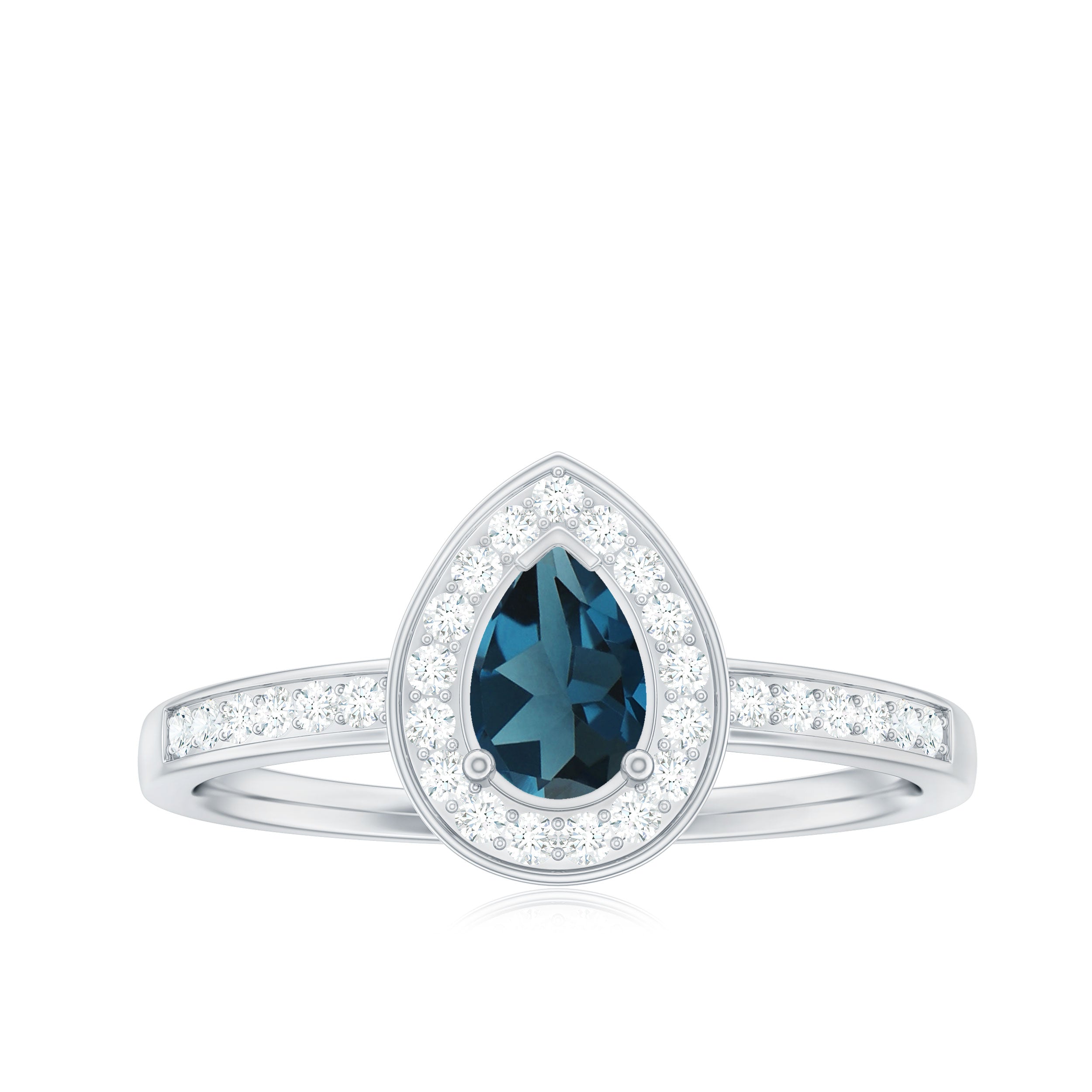 5X7MM Pear Shaped London Blue Topaz Engagement Ring with Real Diamond Halo AAA - Rosec Jewels