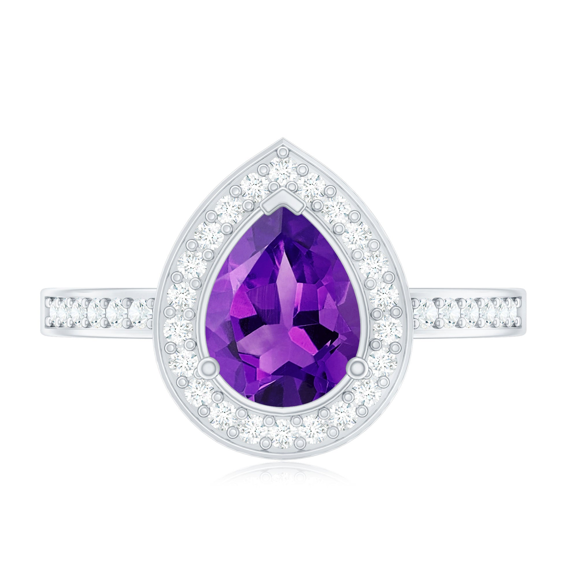 Real 1 Carat Amethyst Pear Shaped Engagement Ring with Diamond Halo AAA - Rosec Jewels