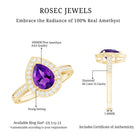 Real 1 Carat Amethyst Pear Shaped Engagement Ring with Diamond Halo AAA - Rosec Jewels