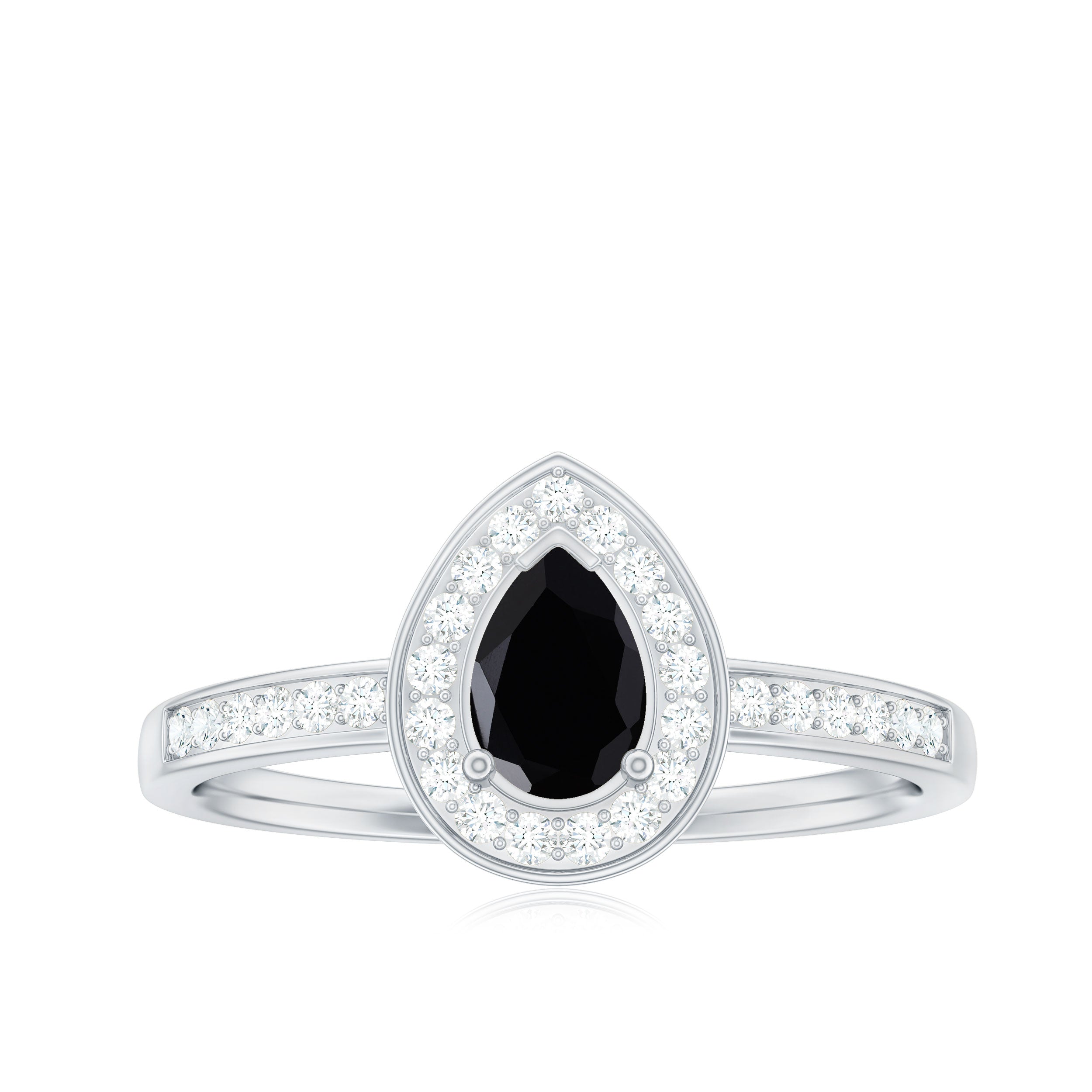 Genuine Black Spinel Teardrop Engagement Ring with Diamond Halo AAA - Rosec Jewels