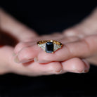 Certified 6X8MM Emerald Cut Black Onyx Engagement Ring with Diamonds AAA - Rosec Jewels