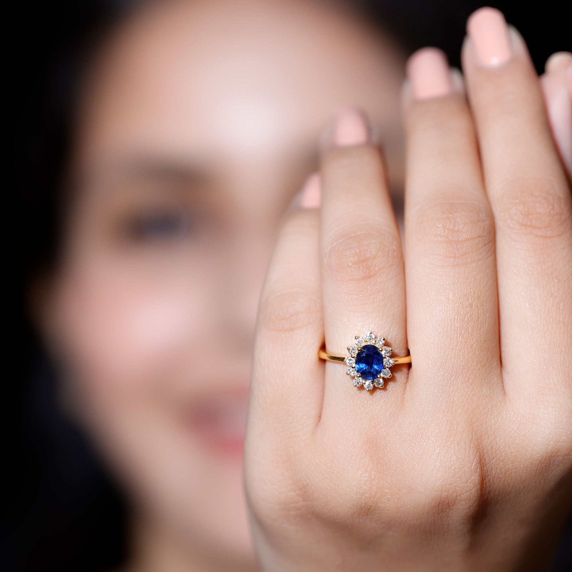 Rosec Jewels-Natural 1 Carat Blue Sapphire Princess Diana Inspired Engagement Ring with Diamonds