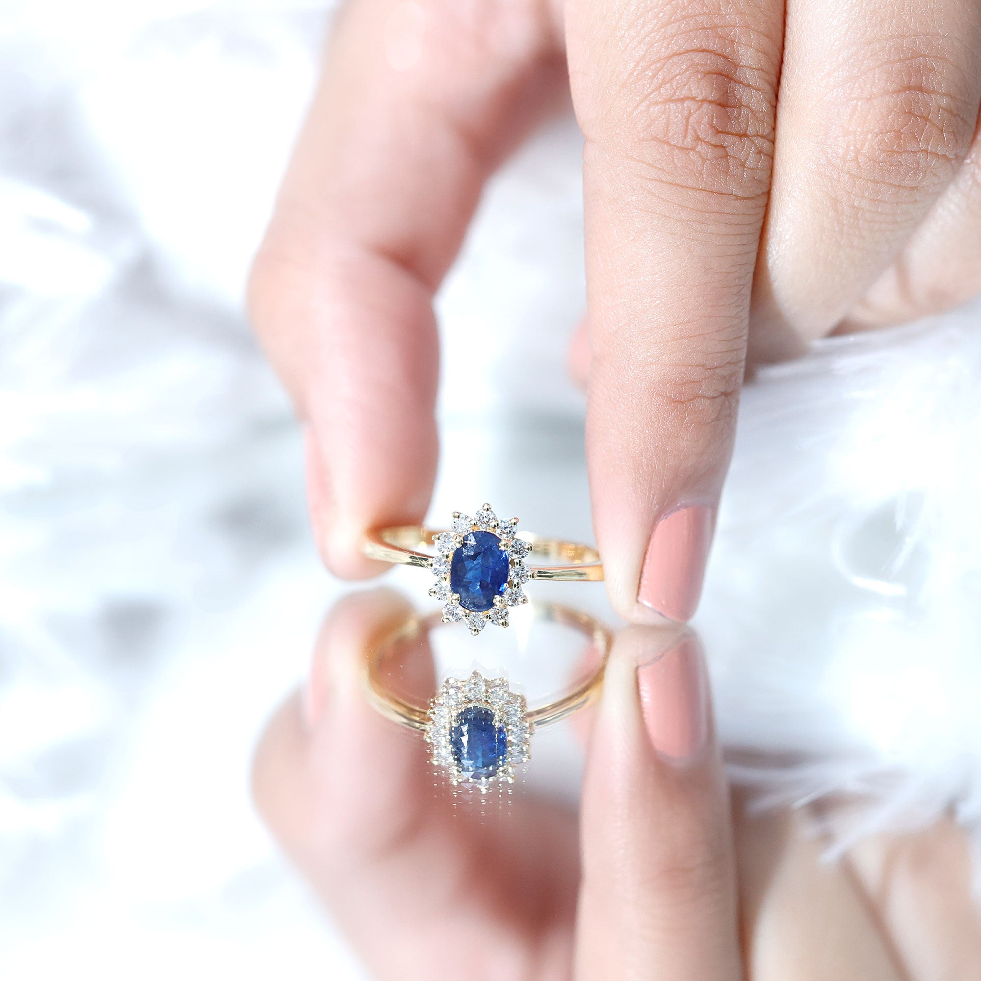 Rosec Jewels-Natural 1 Carat Blue Sapphire Princess Diana Inspired Engagement Ring with Diamonds