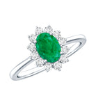 Rosec Jewels-Natural 5X7mm Emerald Oval Engagement Ring with Diamond Halo
