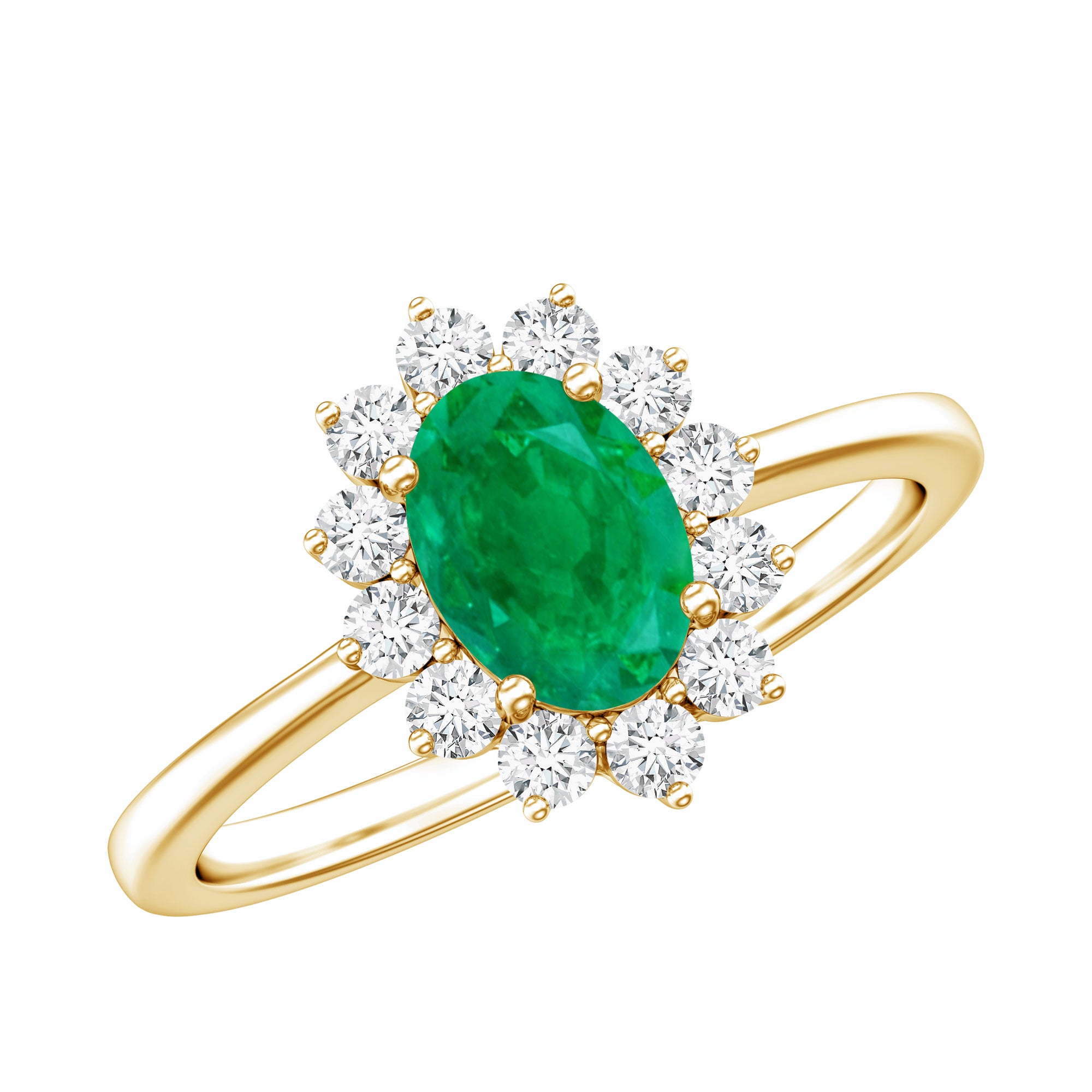 Rosec Jewels-Natural 5X7mm Emerald Oval Engagement Ring with Diamond Halo