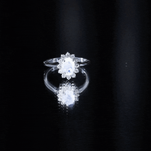 Rosec Jewels-Princess Diana Inspired Moonstone Engagement Ring Diamond Halo