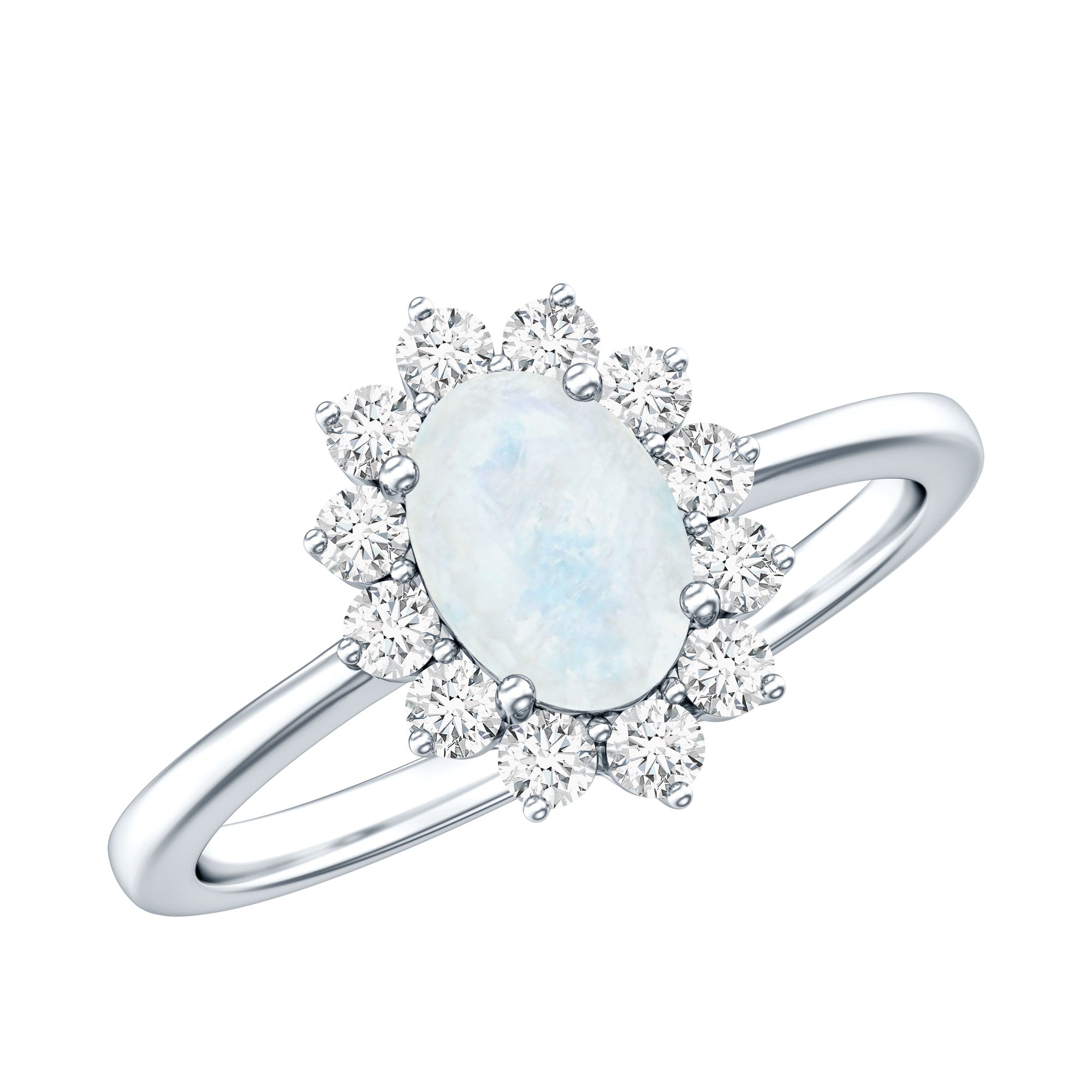 Rosec Jewels-Princess Diana Inspired Moonstone Engagement Ring Diamond Halo