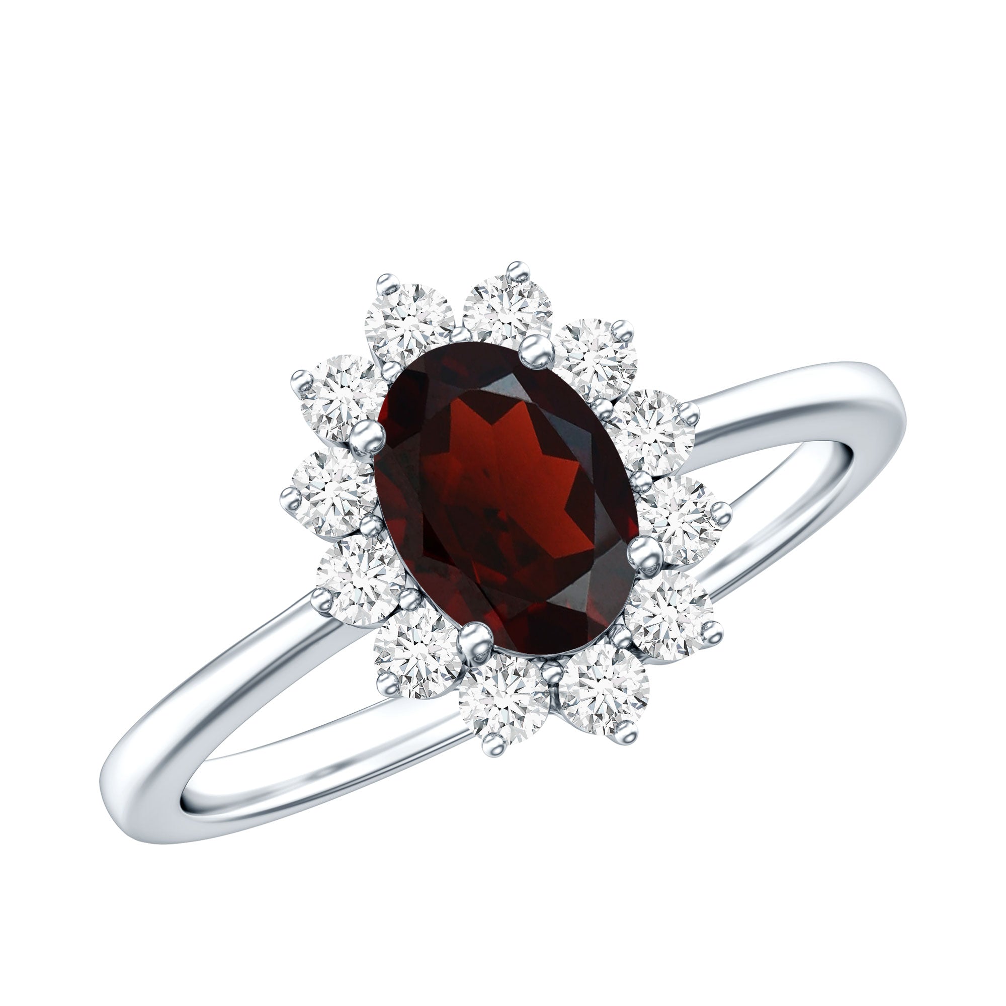 Natural 6X8mm Garnet Oblong Engagement Ring with Diamond Halo AAA - Rosec Jewels
