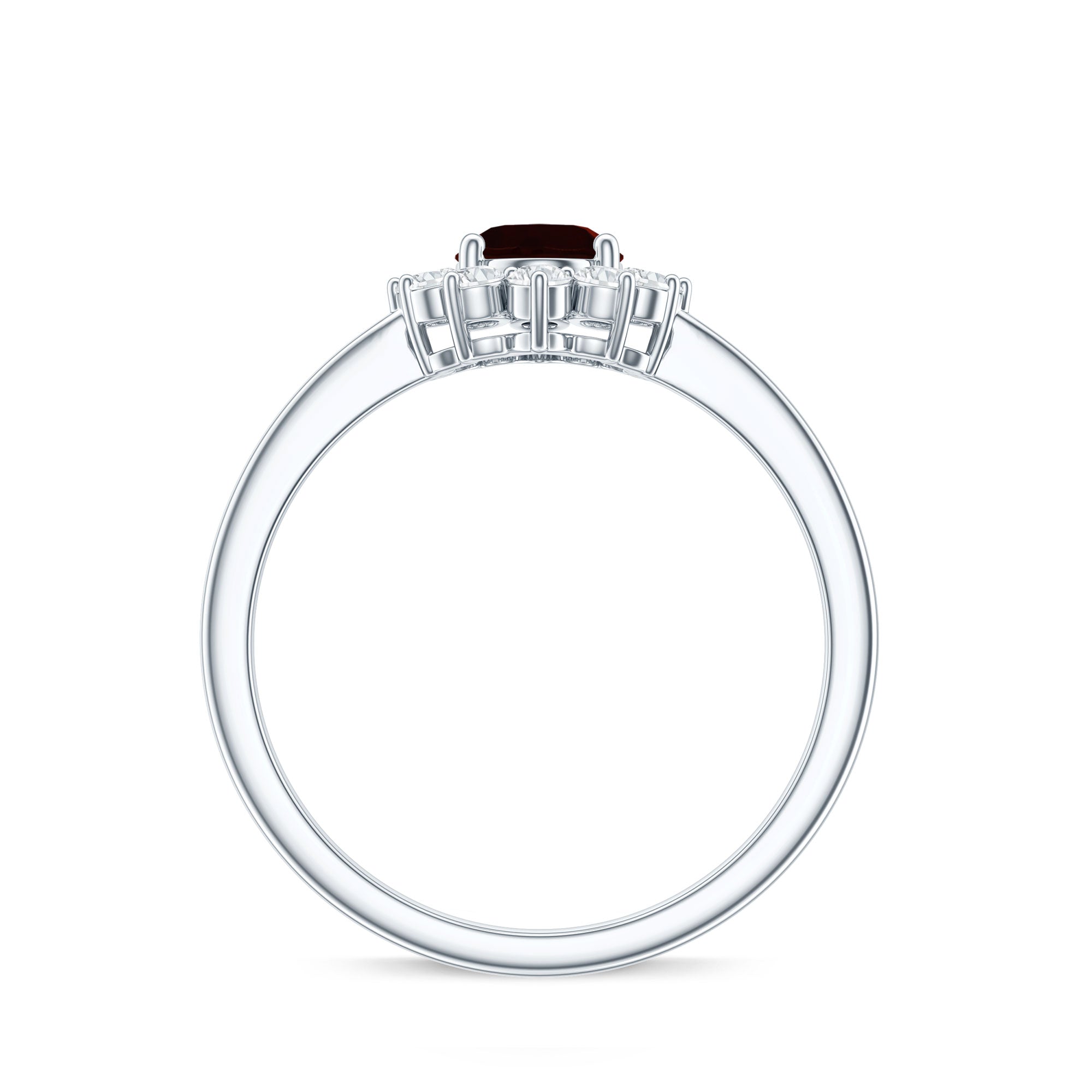 Natural 6X8mm Garnet Oblong Engagement Ring with Diamond Halo AAA - Rosec Jewels