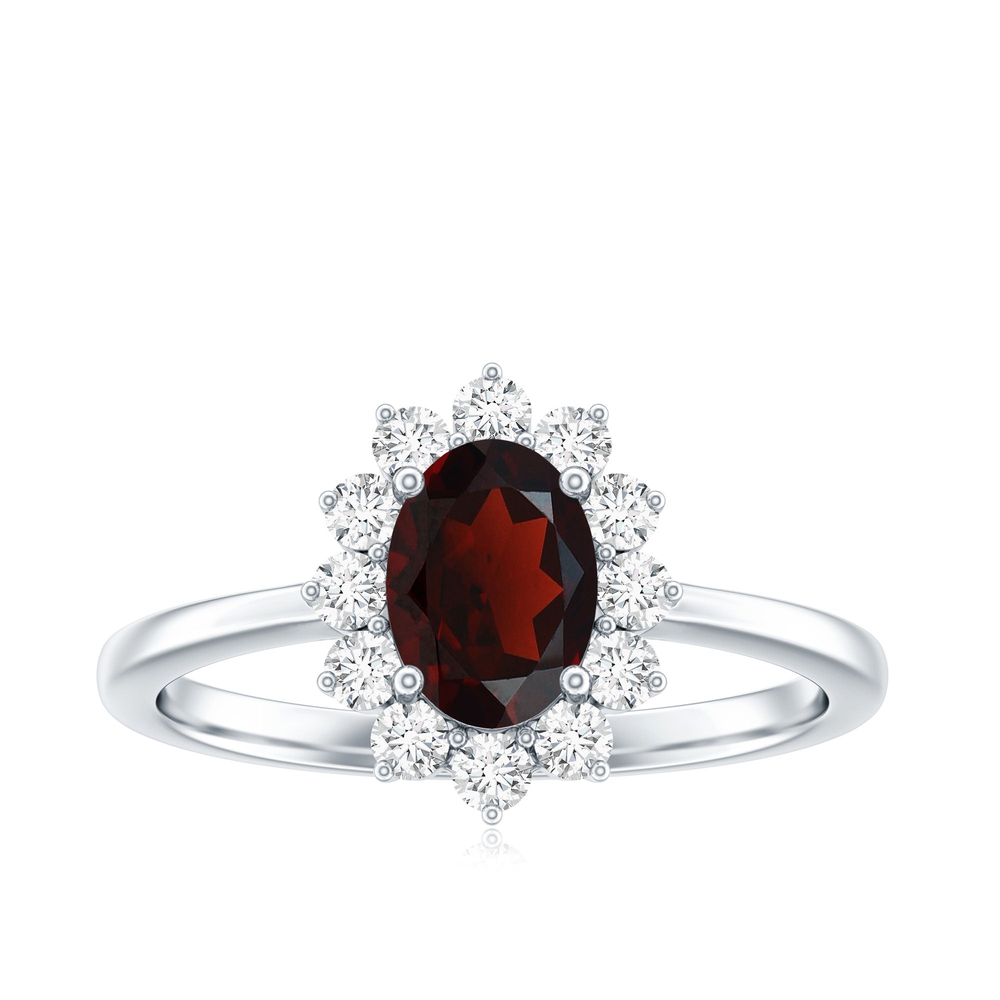 Natural 6X8mm Garnet Oblong Engagement Ring with Diamond Halo AAA - Rosec Jewels