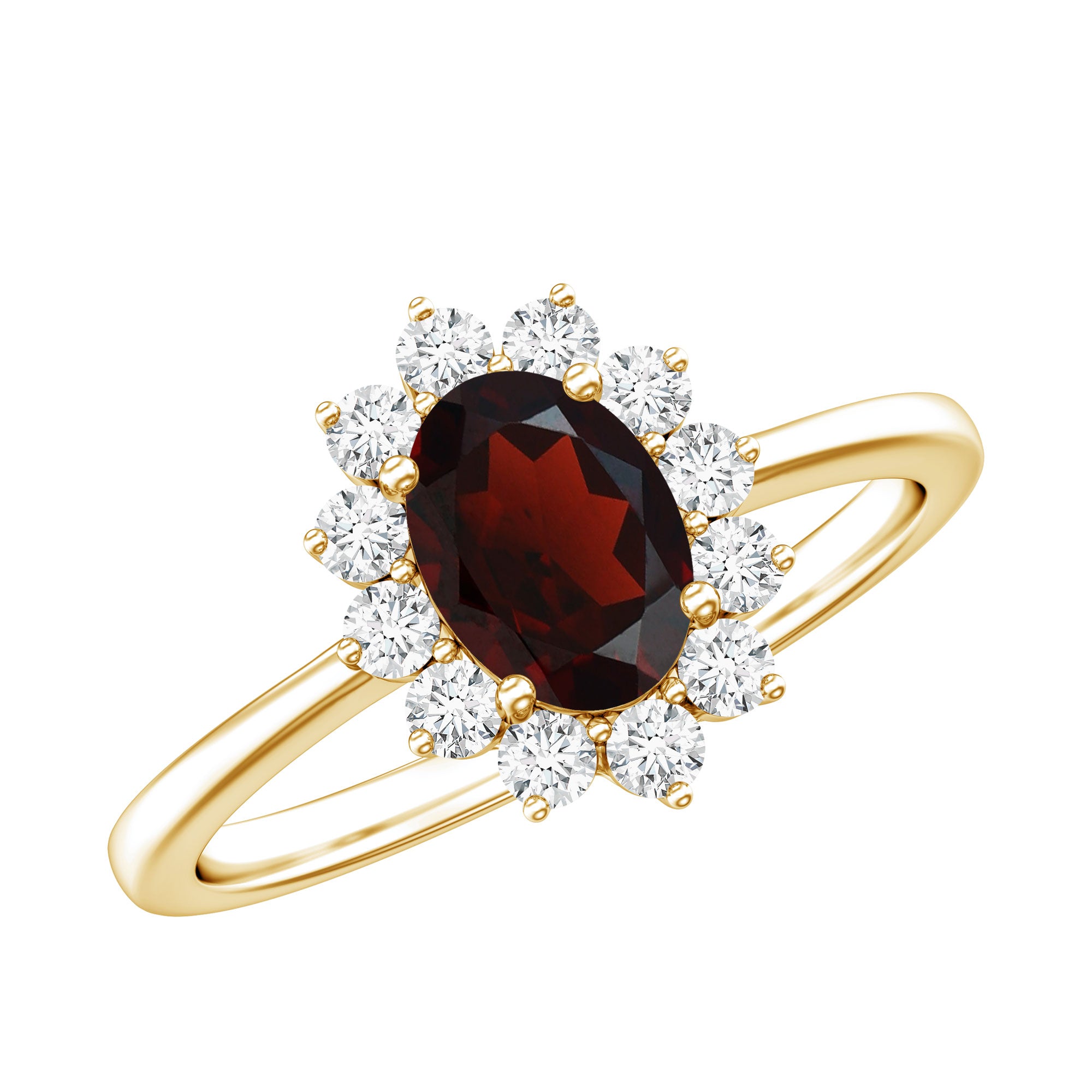 Natural 6X8mm Garnet Oblong Engagement Ring with Diamond Halo AAA - Rosec Jewels