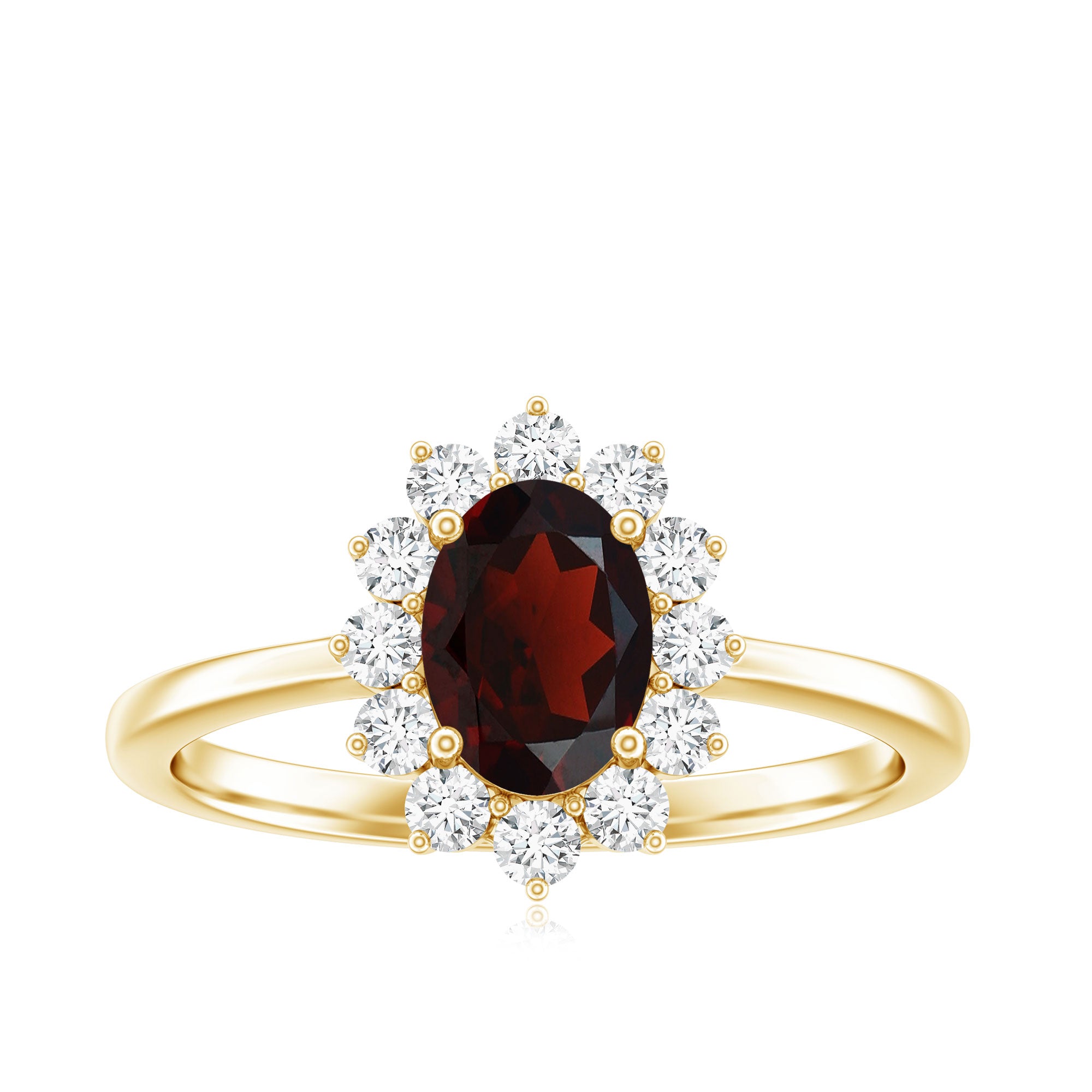 Natural 6X8mm Garnet Oblong Engagement Ring with Diamond Halo AAA - Rosec Jewels