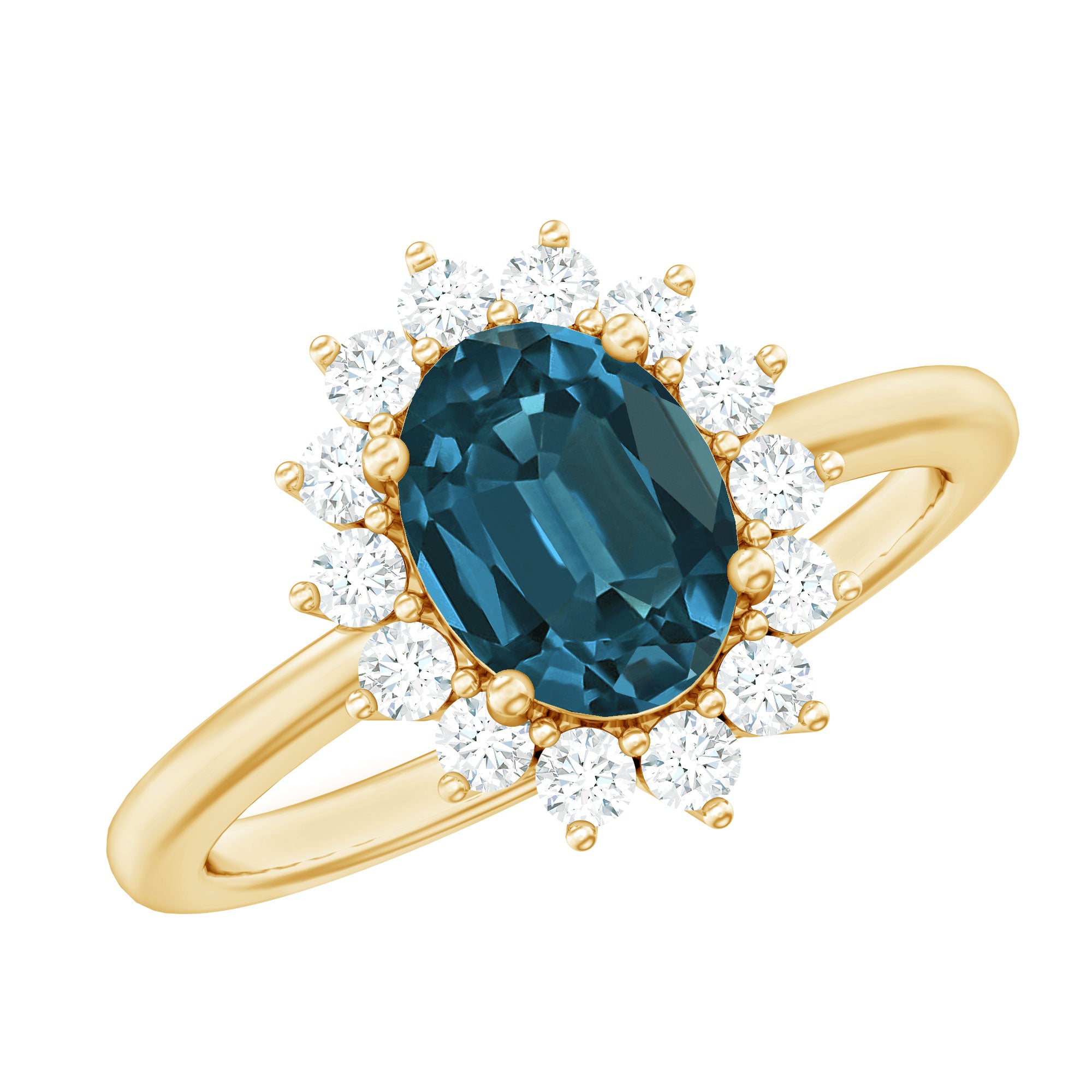 Rosec Jewels-Real 6X8mm London Blue Topaz Princess Diana Inspired Engagement Ring with Diamond