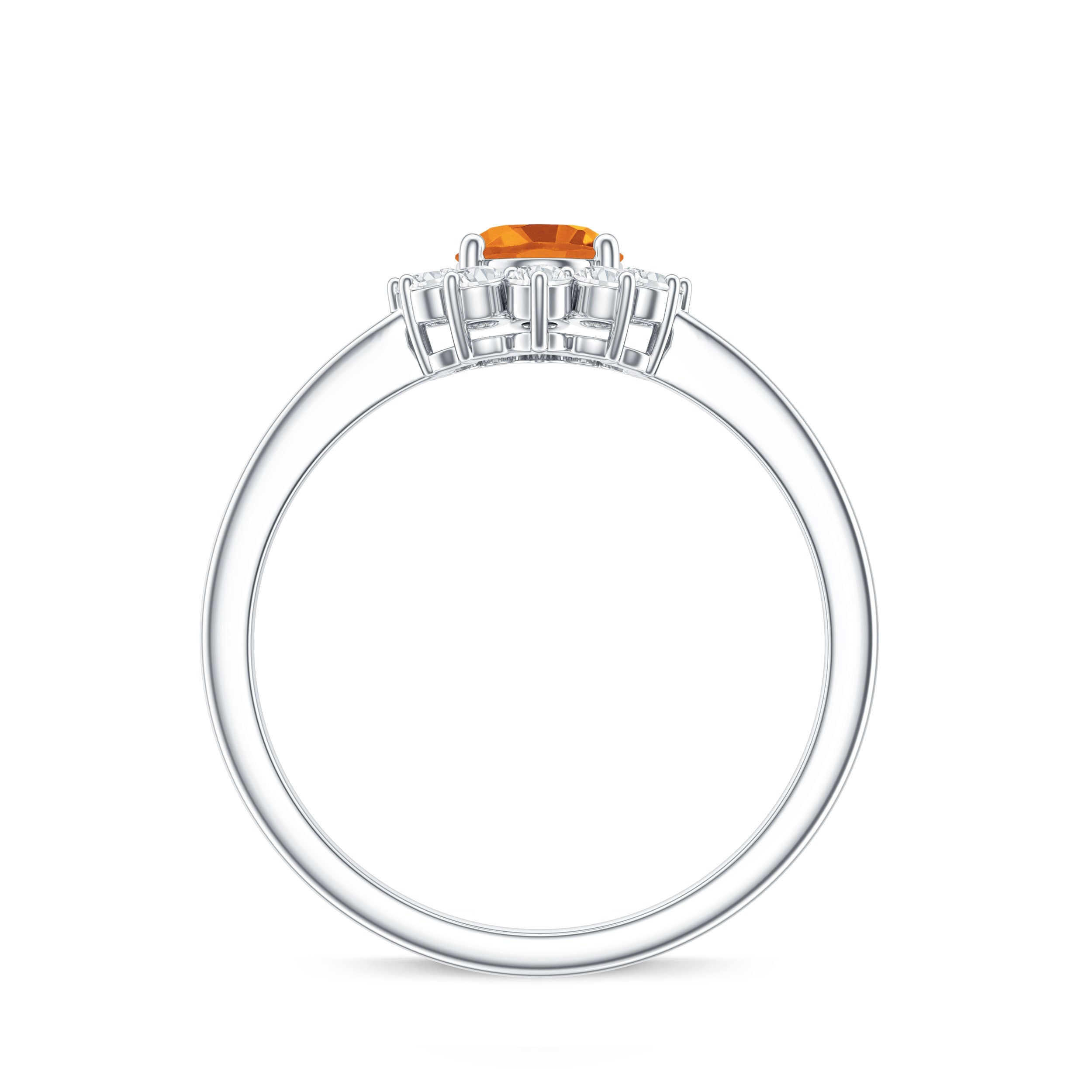 Real 6X8mm Citrine Oval Engagement Ring with Diamond Halo AAA - Rosec Jewels