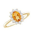 Real 6X8mm Citrine Oval Engagement Ring with Diamond Halo AAA - Rosec Jewels