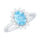 Rosec Jewels-Natural 1 Carat Aquamarine Oval Engagement Ring with Diamond Halo