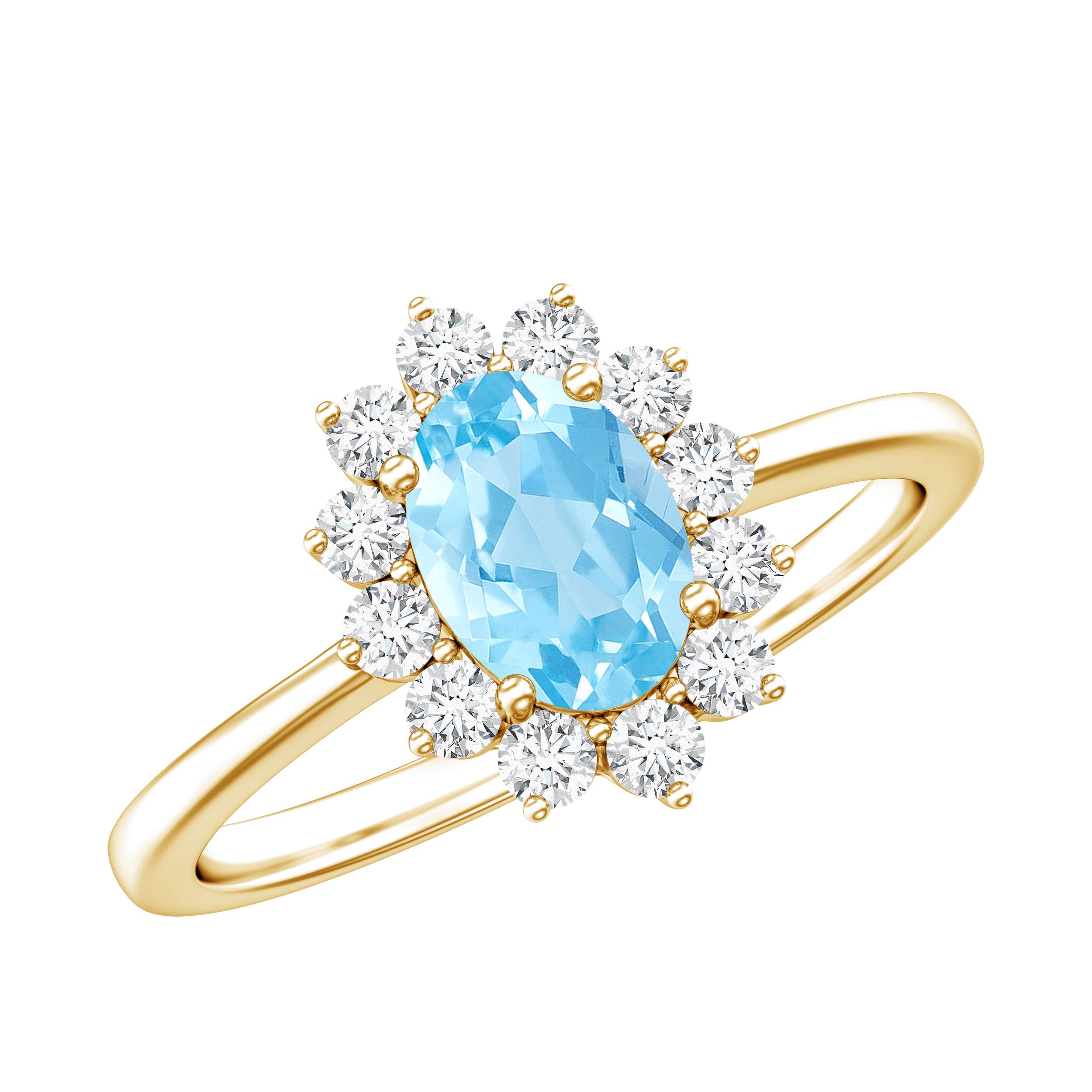 Natural 1 Carat Aquamarine Oval Engagement Ring with Diamond Halo AAA - Rosec Jewels