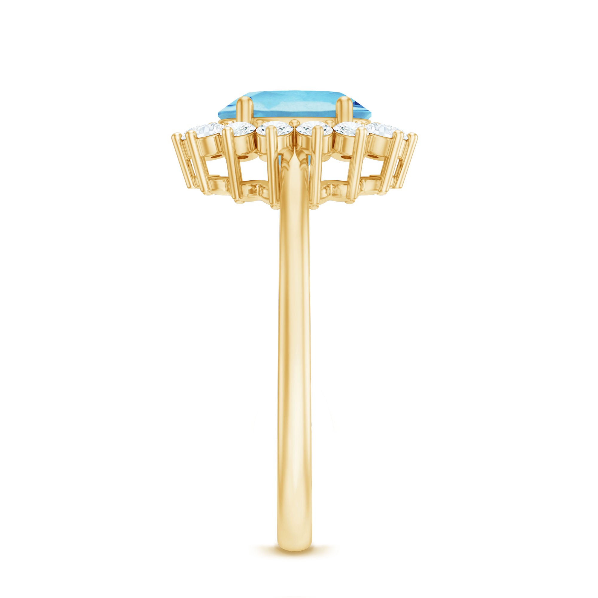 Rosec Jewels-Natural 1 Carat Aquamarine Oval Engagement Ring with Diamond Halo