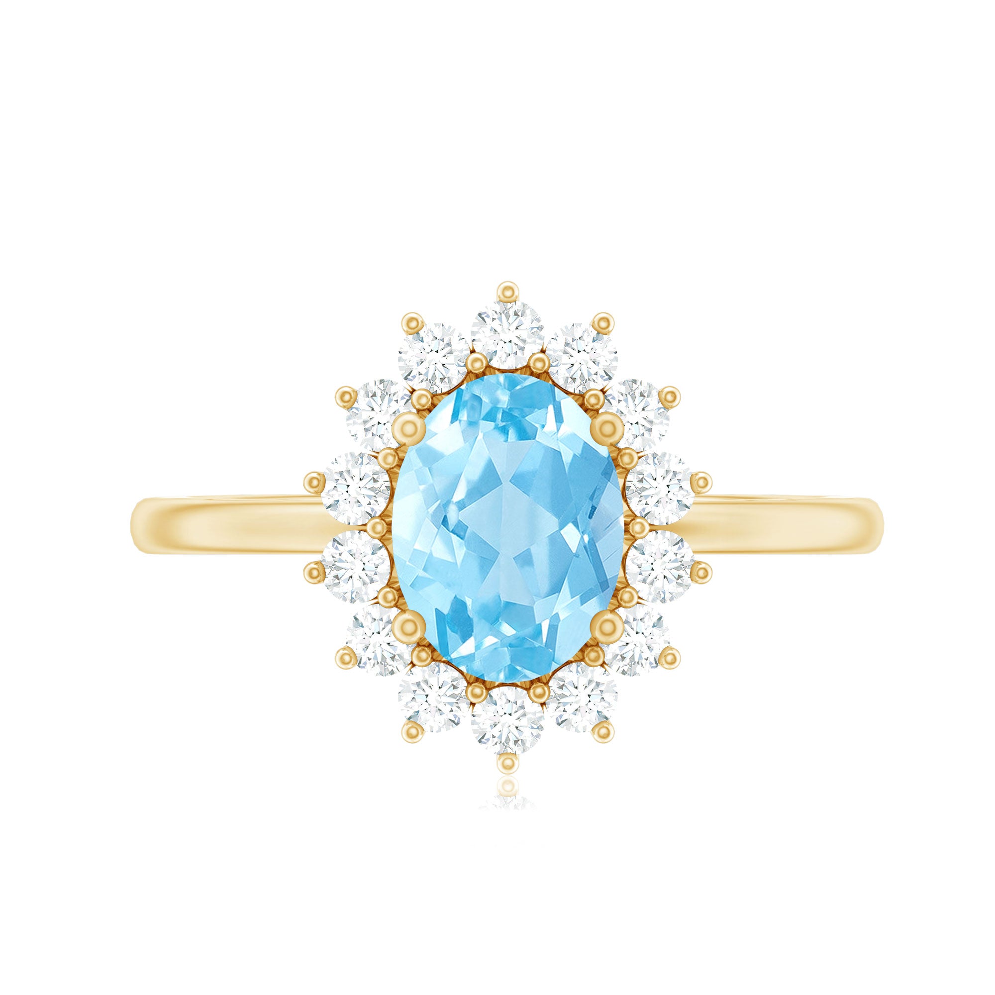 Rosec Jewels-Natural 1 Carat Aquamarine Oval Engagement Ring with Diamond Halo
