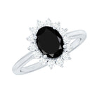 Rosec Jewels-Oval Cut Real Black Onyx and Diamond Halo Engagement Ring