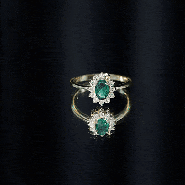 Rosec Jewels-Lab Created Emerald Princess Diana Inspired Engagement Ring with Diamond