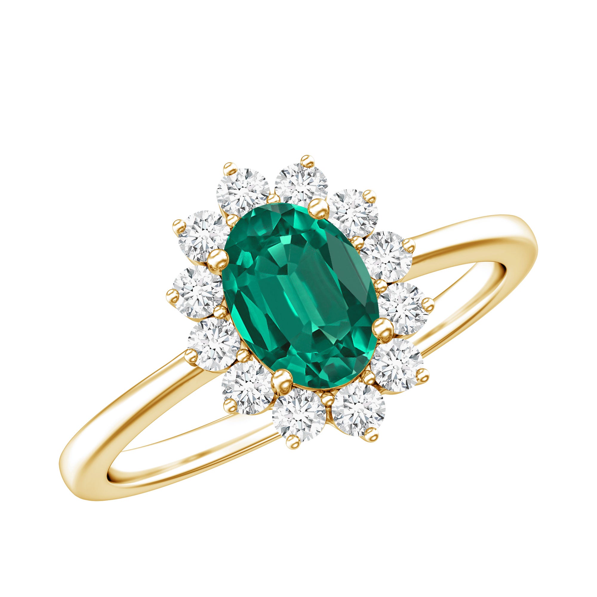 Rosec Jewels-Lab Created Emerald Princess Diana Inspired Engagement Ring with Diamond
