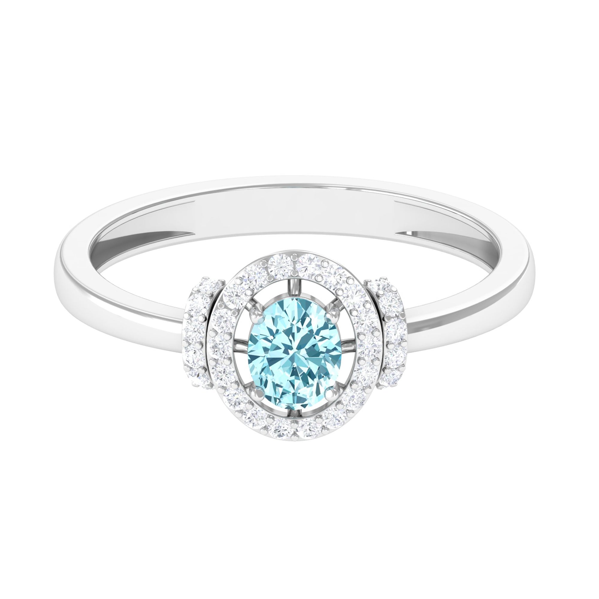 Rosec Jewels-0.50 CT Aquamarine Halo Engagement Ring with Diamond