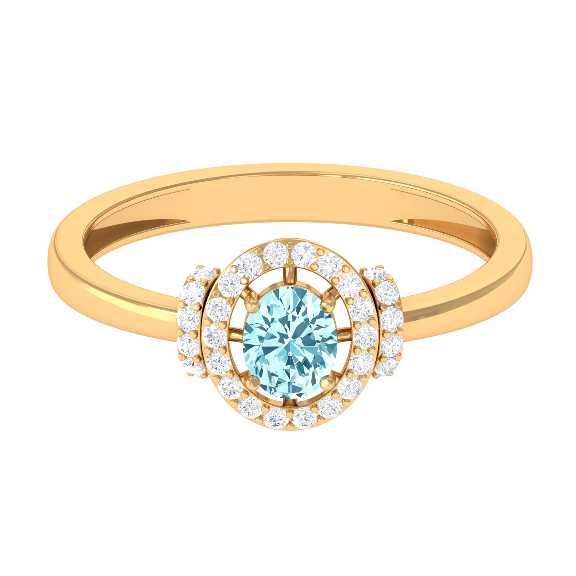 Rosec Jewels-0.50 CT Aquamarine Halo Engagement Ring with Diamond