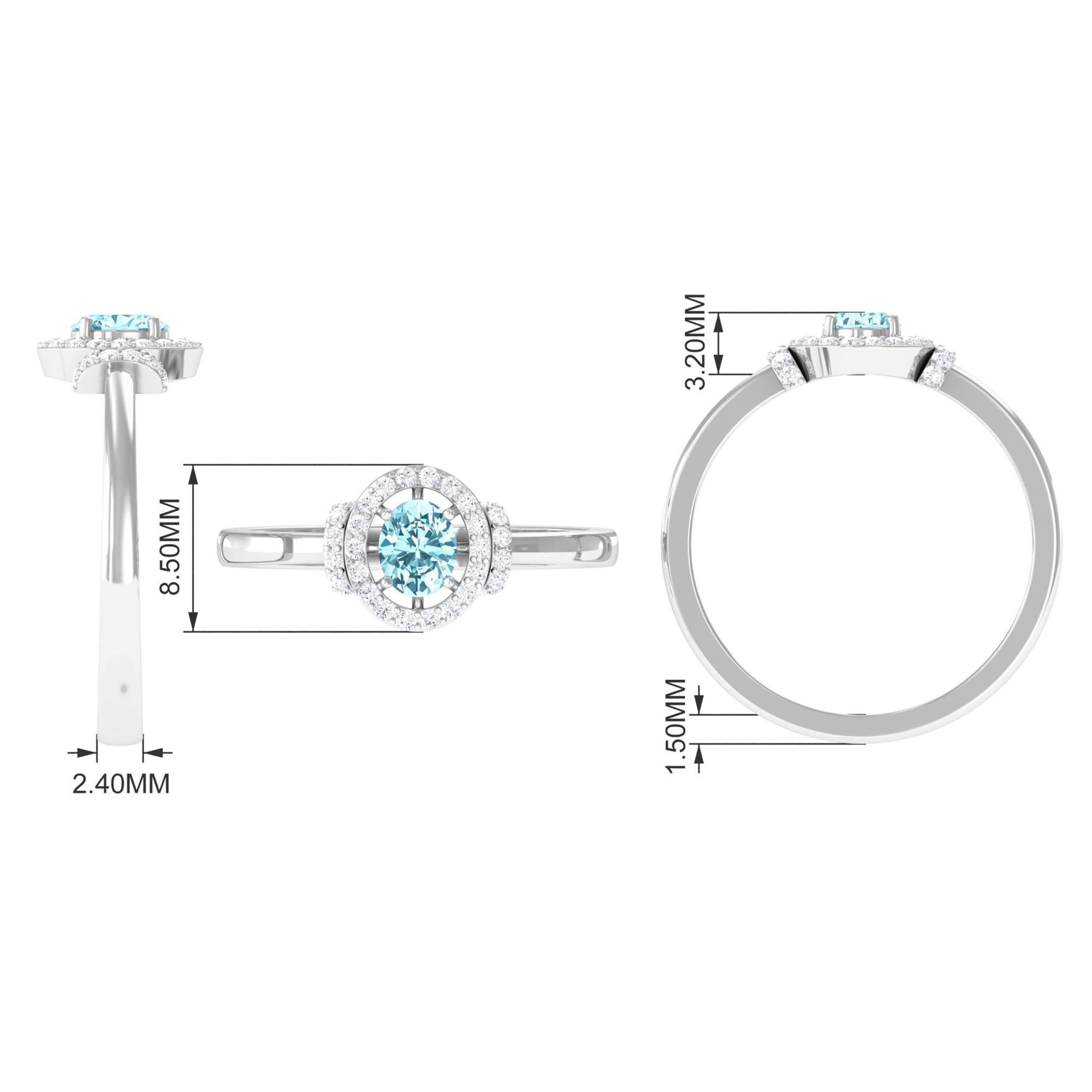 Rosec Jewels-0.50 CT Aquamarine Halo Engagement Ring with Diamond