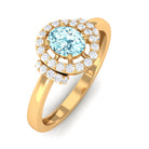 0.50 CT Aquamarine Halo Engagement Ring with Diamond AAA - Rosec Jewels