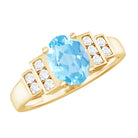 Rosec Jewels-Real 6X8mm Aquamarine Statement Engagement Ring with Diamond