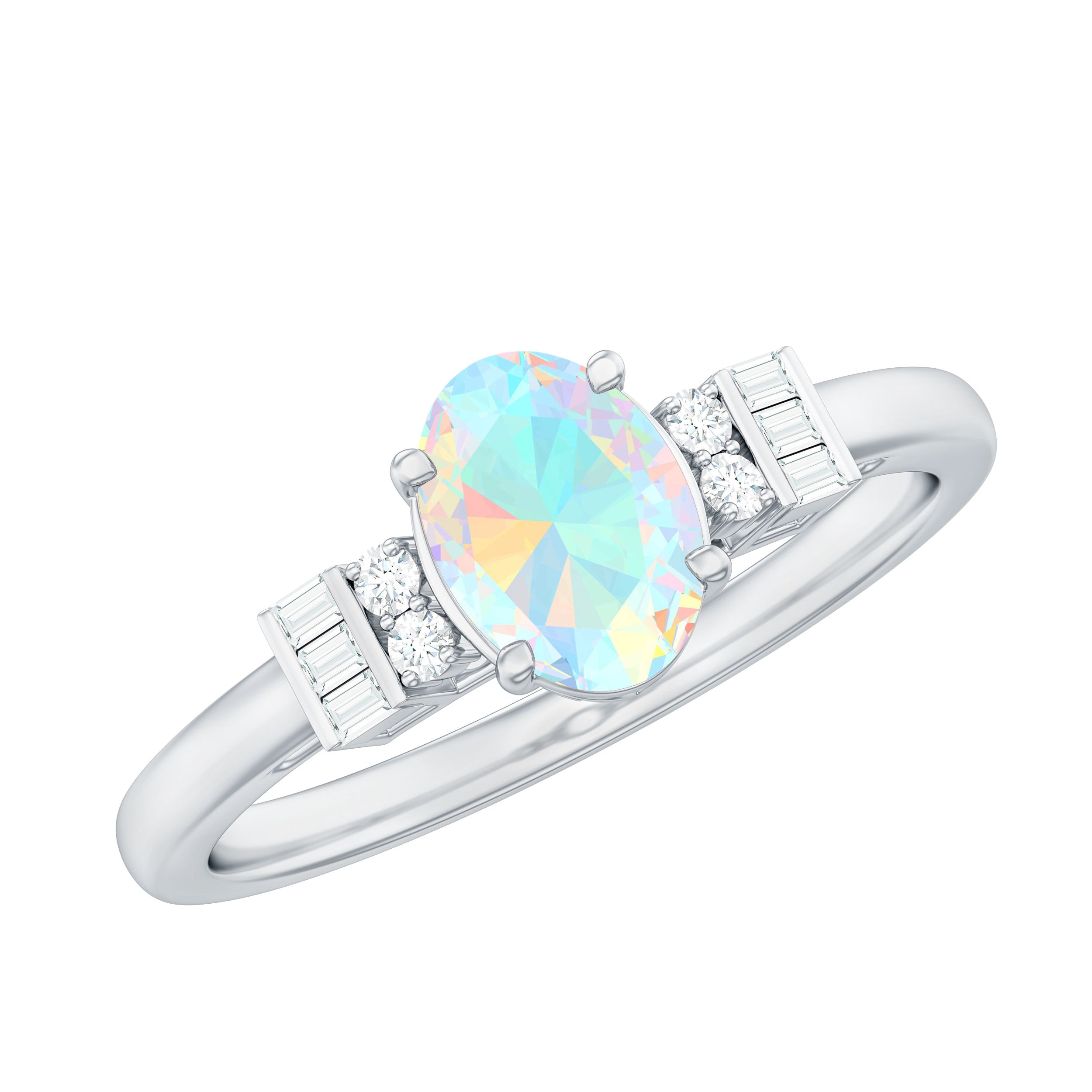 Certified Real 5X7mm Opalescent Oval Engagement Ring with Diamond