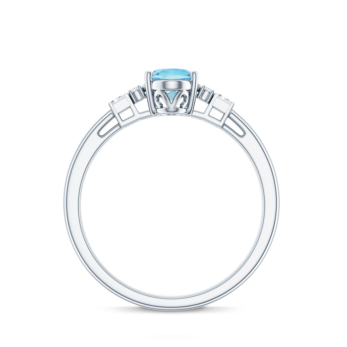 Oval Cut Aquamarine Classic Engagement Ring with Diamond AAA - Rosec Jewels