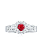 Antique Style Lab Ruby and Moissanite Double Halo Engagement Ring AAAA - Rosec Jewels