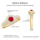 Antique Style Lab Ruby and Moissanite Double Halo Engagement Ring AAAA - Rosec Jewels